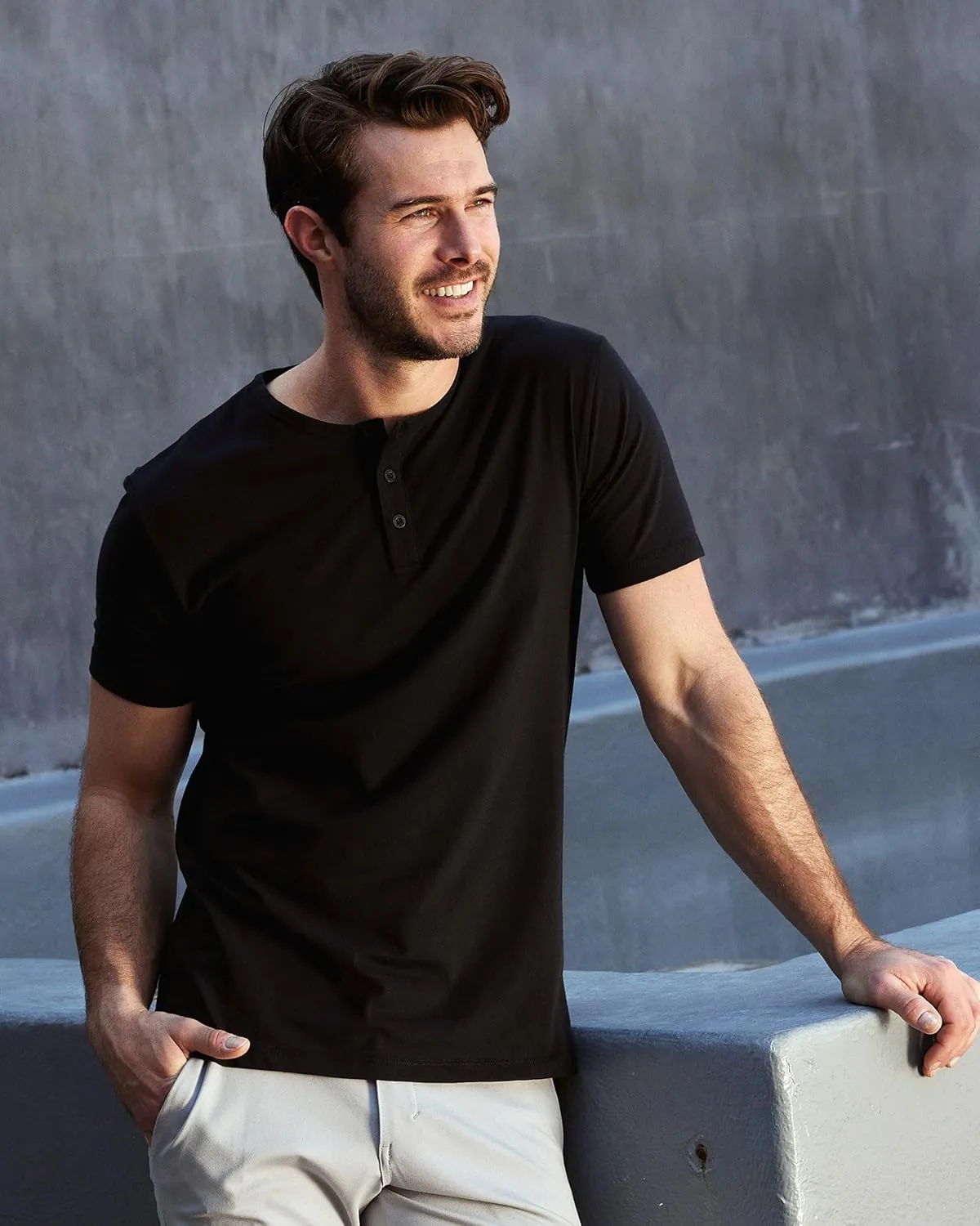 INTO THE AM Premium Henley Shirts for Men - Casual Short Sleeve Modern Fit T-Shirt