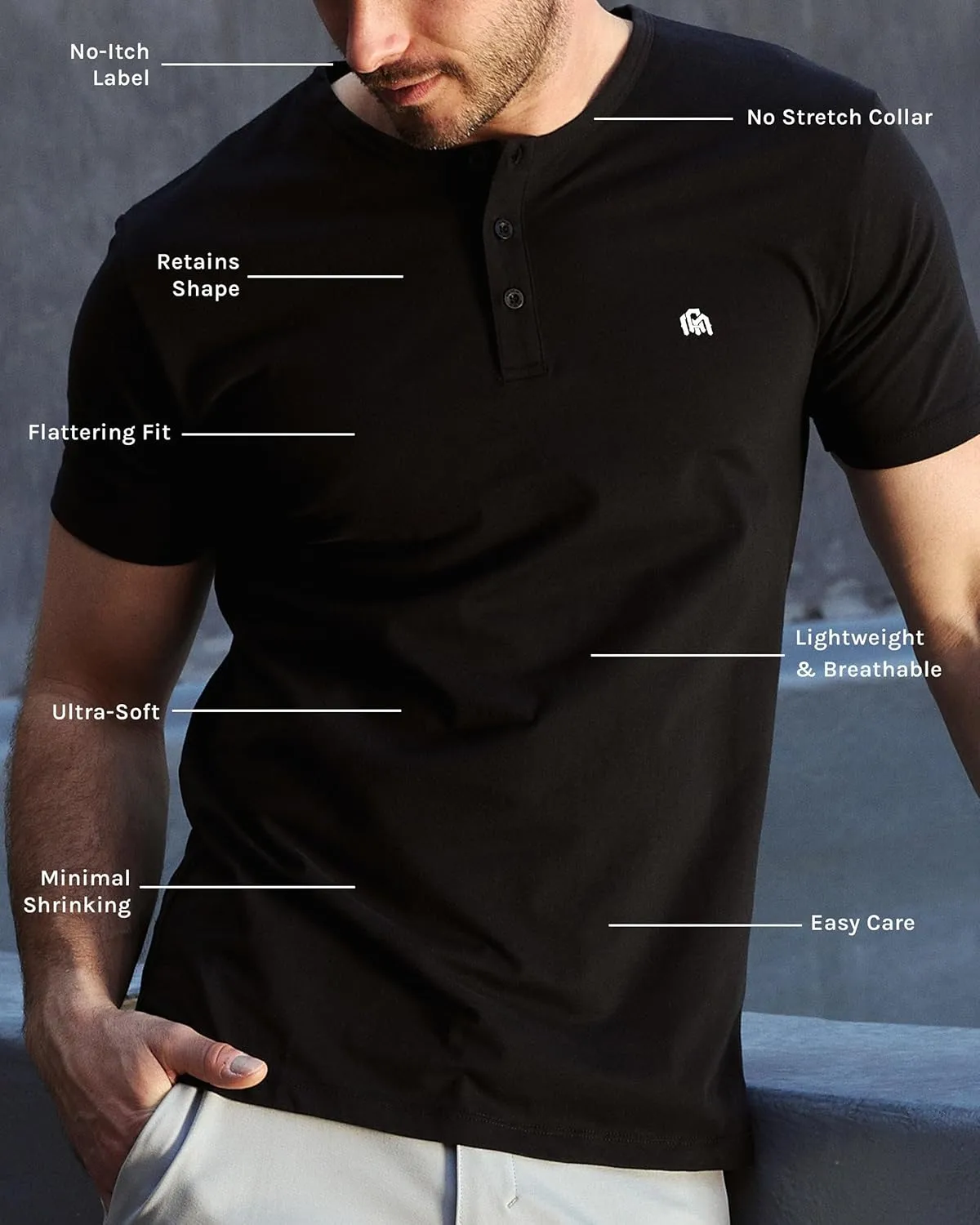 INTO THE AM Premium Henley Shirts for Men - Casual Short Sleeve Modern Fit T-Shirt