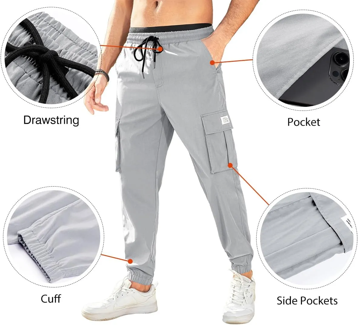 JMIERR Mens Casual Cargo Pants Stretch Elastic Waist Drawstring Joggers Pants Tapered Sweatpants for Men Multi Pockets