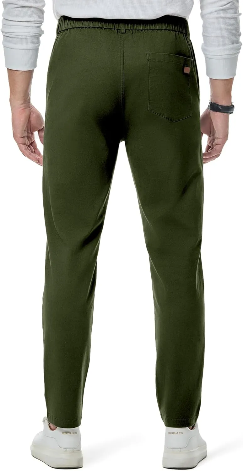 JMIERR Men's Chino Pants Casual Stretch Waist Tapered Trousers with Pockets