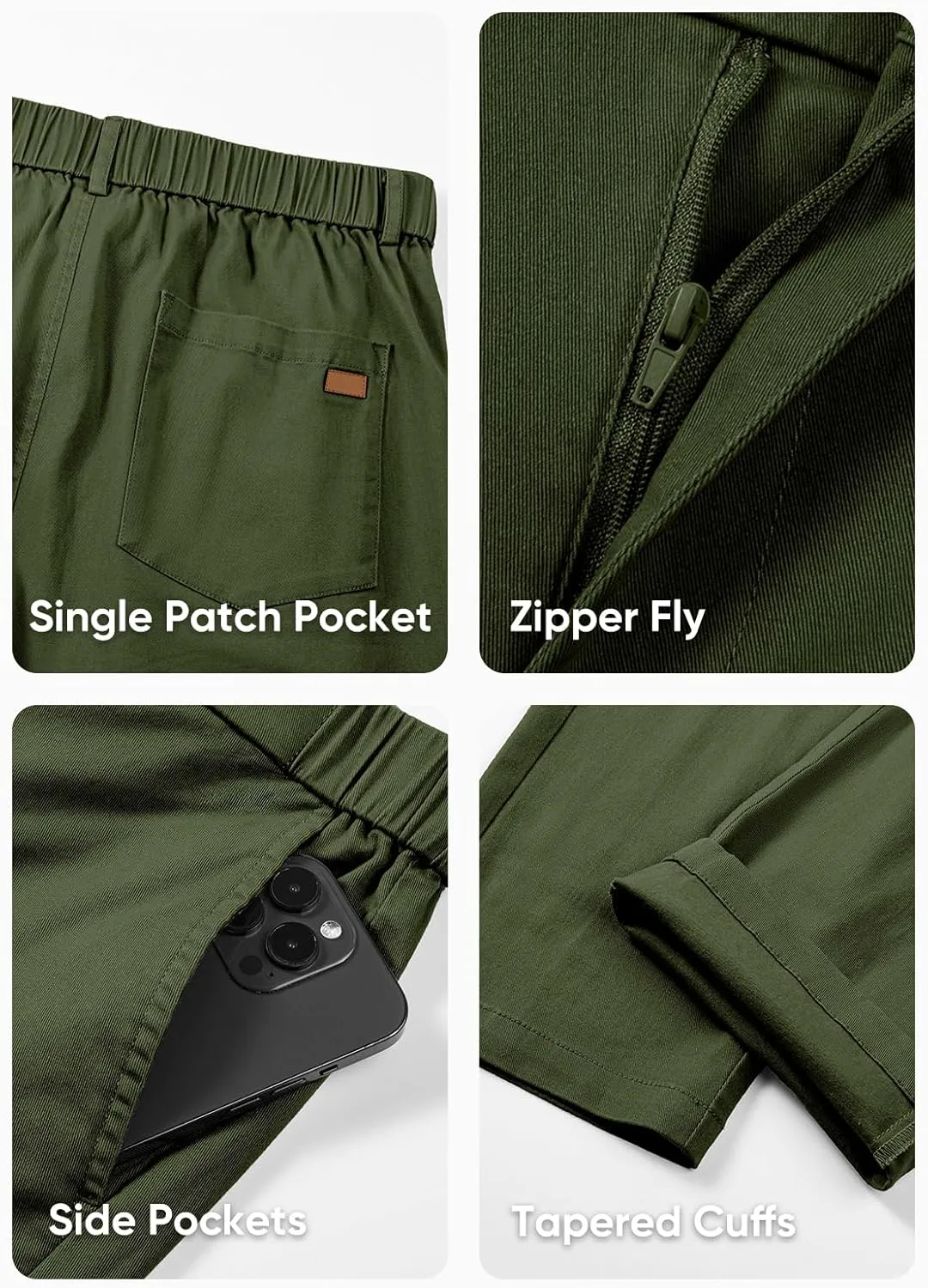 JMIERR Men's Chino Pants Casual Stretch Waist Tapered Trousers with Pockets