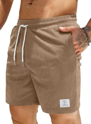 JMIERR Men's Corduroy Shorts Casual Elastic Waist Drawstring Lightweight Summer Beach Shorts