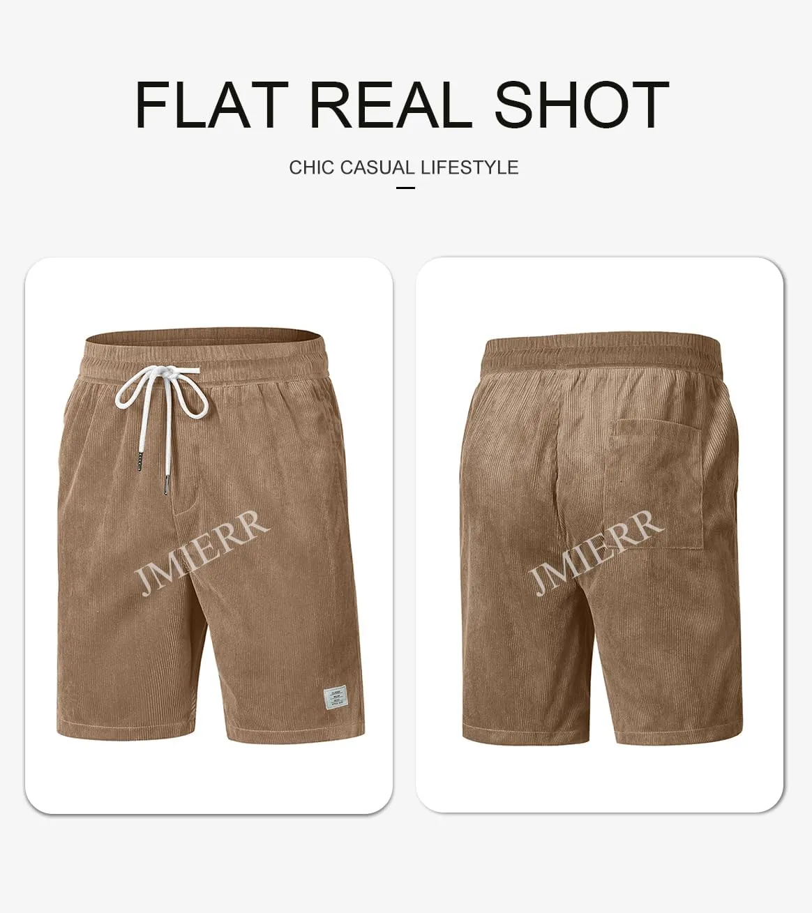 JMIERR Men's Corduroy Shorts Casual Elastic Waist Drawstring Lightweight Summer Beach Shorts