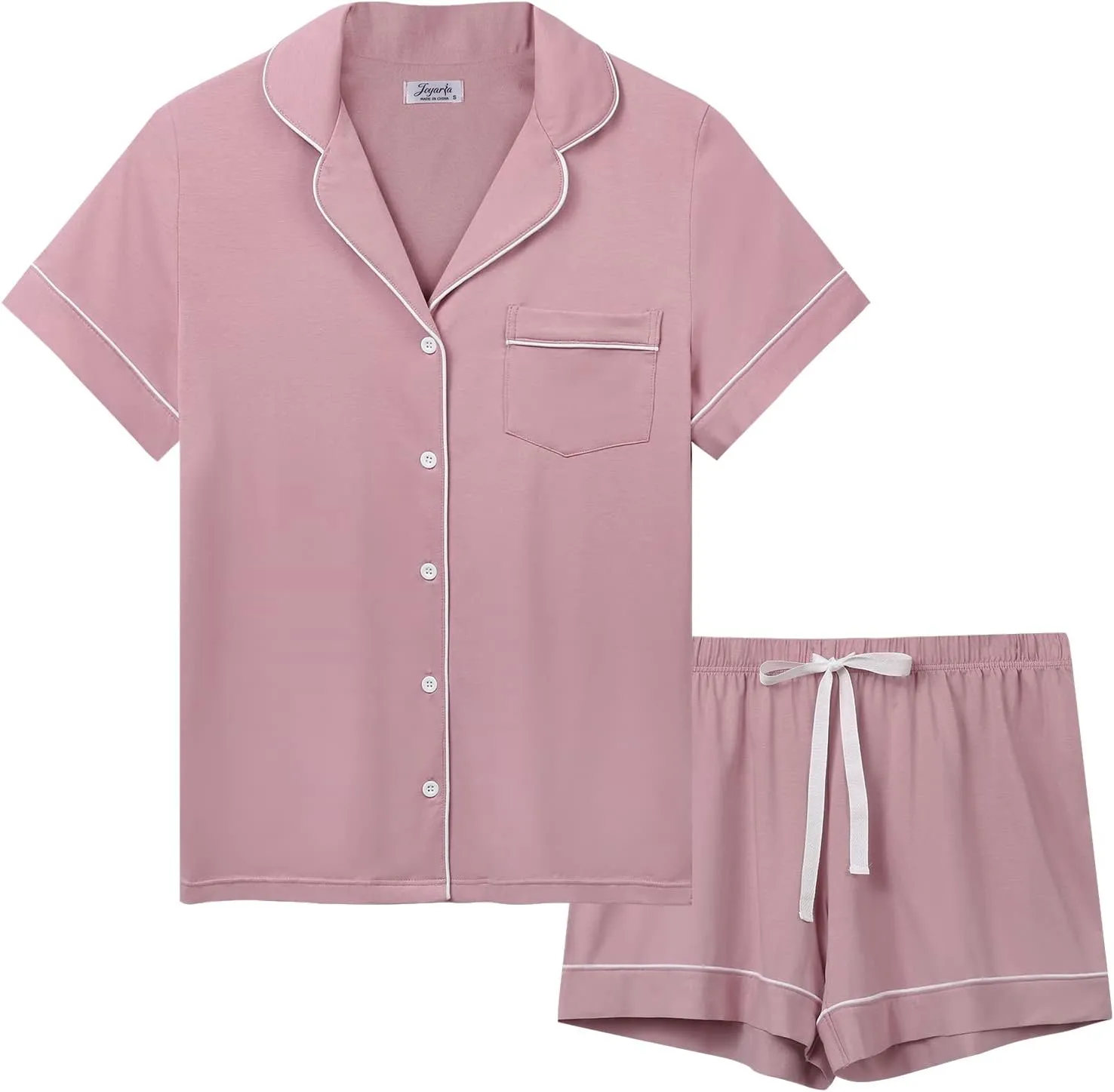 Joyaria Button Down Pajamas Set for Women Jersey Knit Pjs/Sleep Set/Lounge Set/Pj Set(Dark Pink, XXL)