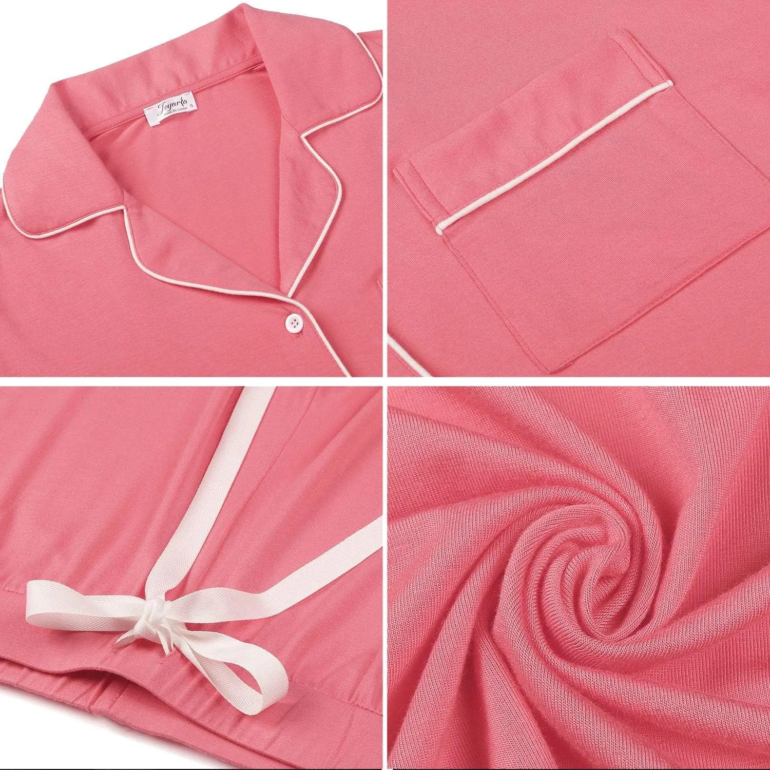 Joyaria Womens Bamboo Viscose Pajama Sets Long Sleeve Button Down Cooling Sleepwear Soft Comfortable Pj Pants Set for Women