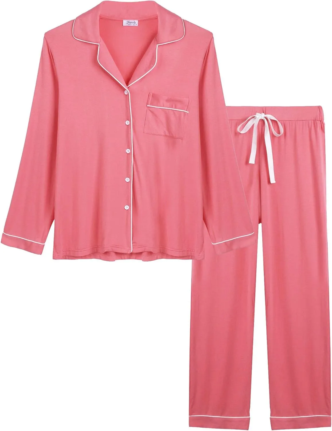 Joyaria Womens Bamboo Viscose Pajama Sets Long Sleeve Button Down Cooling Sleepwear Soft Comfortable Pj Pants Set for Women
