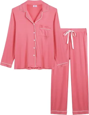Joyaria Womens Bamboo Viscose Pajama Sets Long Sleeve Button Down Cooling Sleepwear Soft Comfortable Pj Pants Set for Women
