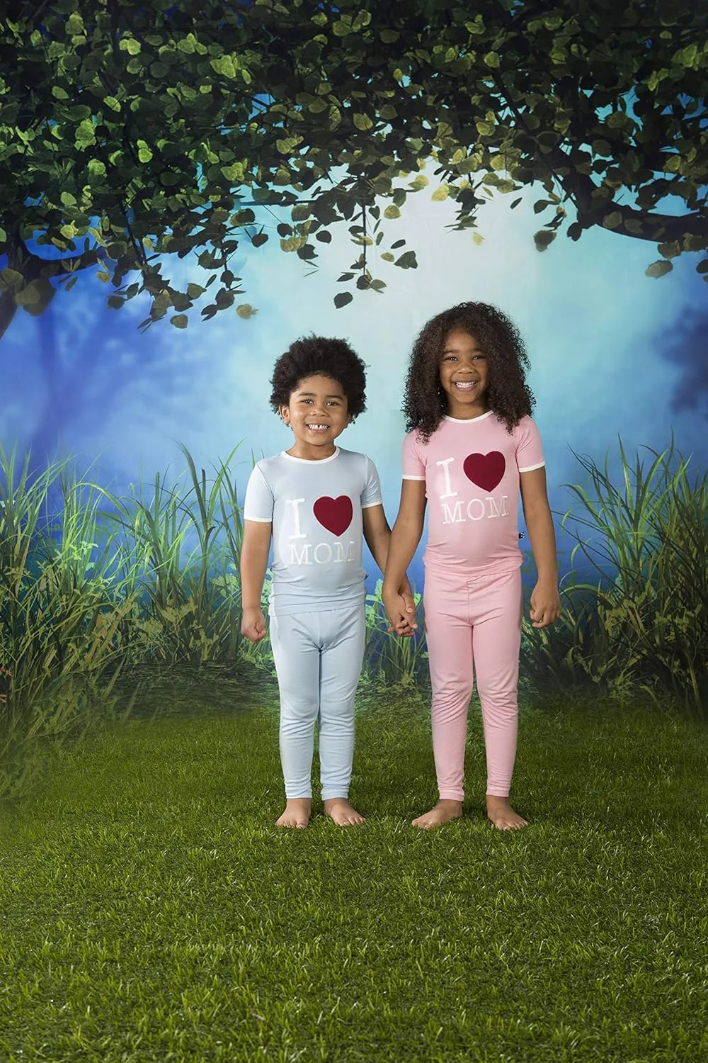 KicKee Two-Piece Applique Pajama Set with Short Sleeves, I Love Mom Pajamas