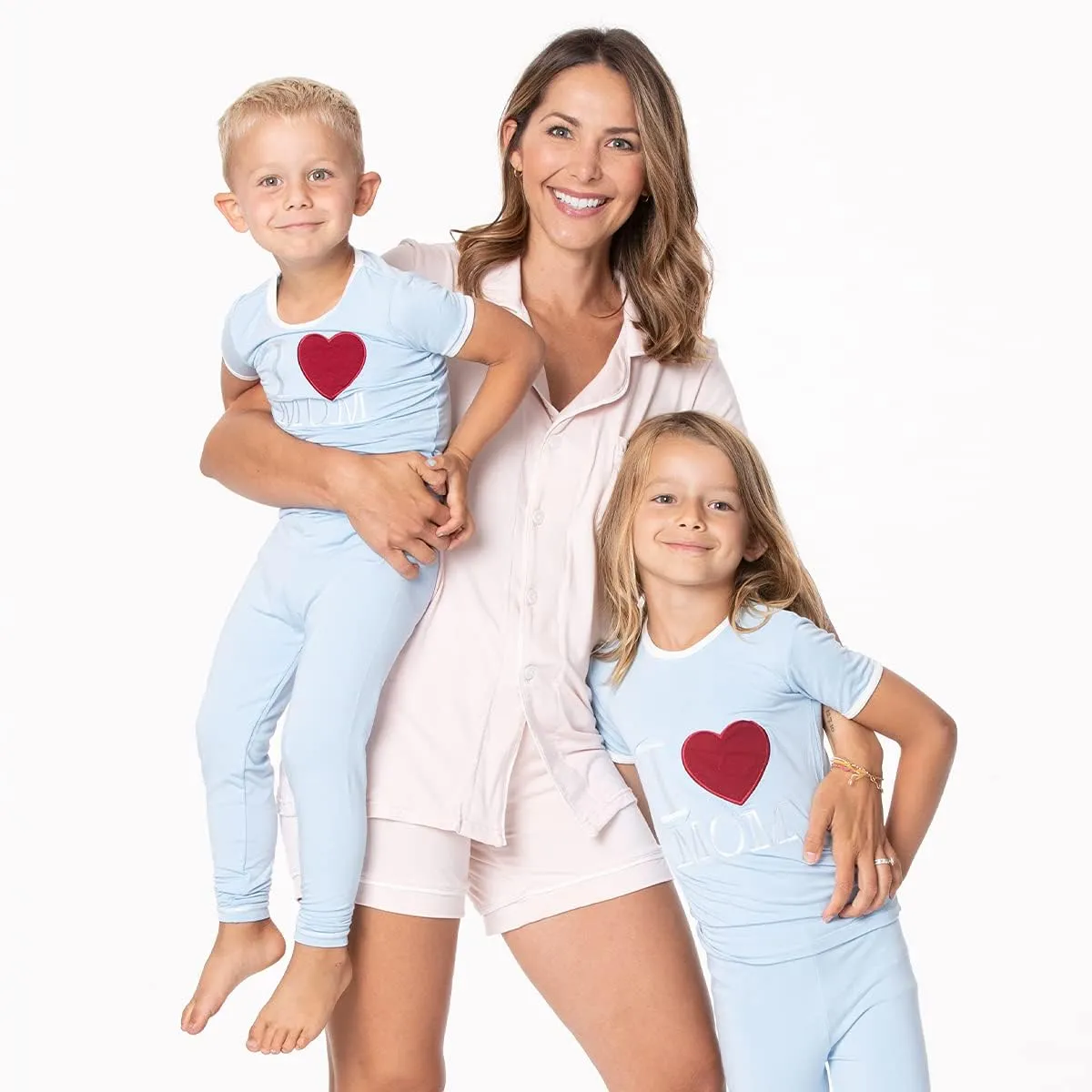 KicKee Two-Piece Applique Pajama Set with Short Sleeves, I Love Mom Pajamas