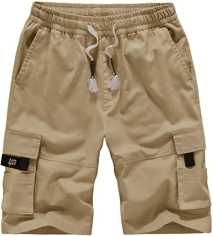 Kolongvangie Men's Cargo Shorts Casual Drawstring Pull On Cotton Summer Big & Tall Relaxed Fit Work Shorts