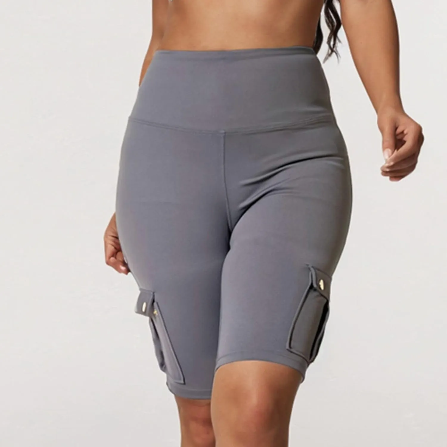 Kubbon Women Tummy Control Butt Lifting Shorts High Waisted Workout Gym Shorts Knee Length Bermuda Cargo Shorts Flap Pocket