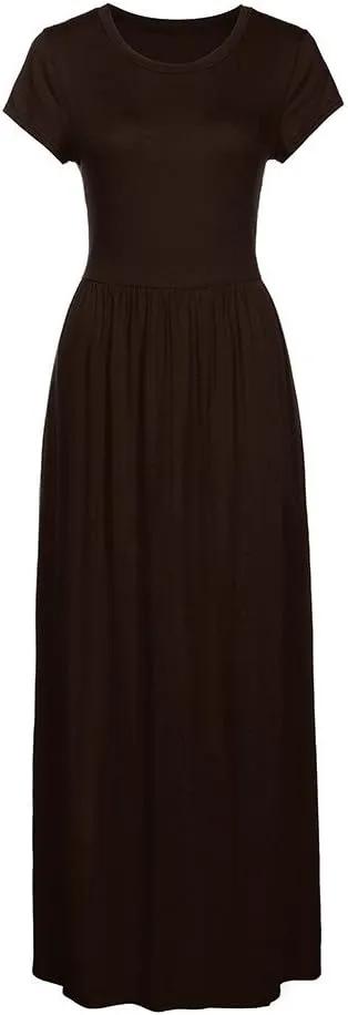 Kubbon Women's Short Sleeve Maxi Dresses Casual Empire Waist Long Dress Loose Plain Dress Vacation Long Dresses with Pocket