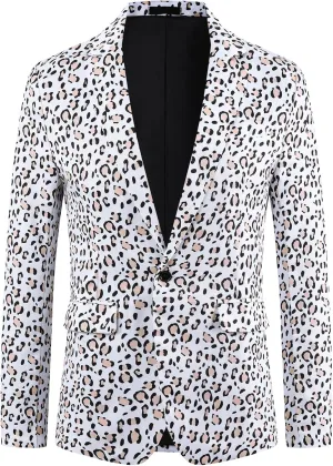 Lars Amadeus Animal Printed Blazers for Men's Peak Lapel One Button Slim Fit Party Tuxedo Sports Coats