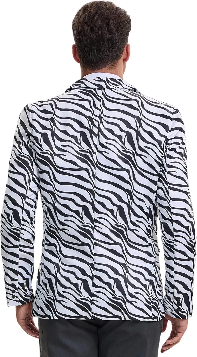 Lars Amadeus Animal Printed Blazers for Men's Peak Lapel One Button Slim Fit Party Tuxedo Sports Coats