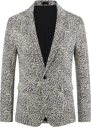 Lars Amadeus Animal Printed Blazers for Men's Peak Lapel One Button Slim Fit Party Tuxedo Sports Coats