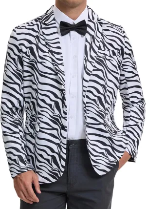 Lars Amadeus Animal Printed Blazers for Men's Peak Lapel One Button Slim Fit Party Tuxedo Sports Coats