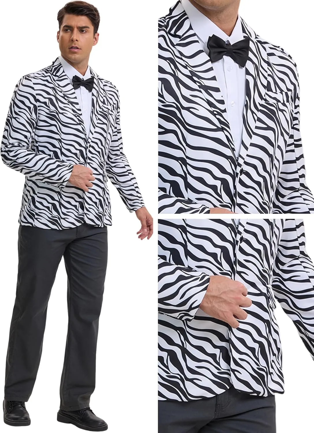 Lars Amadeus Animal Printed Blazers for Men's Peak Lapel One Button Slim Fit Party Tuxedo Sports Coats