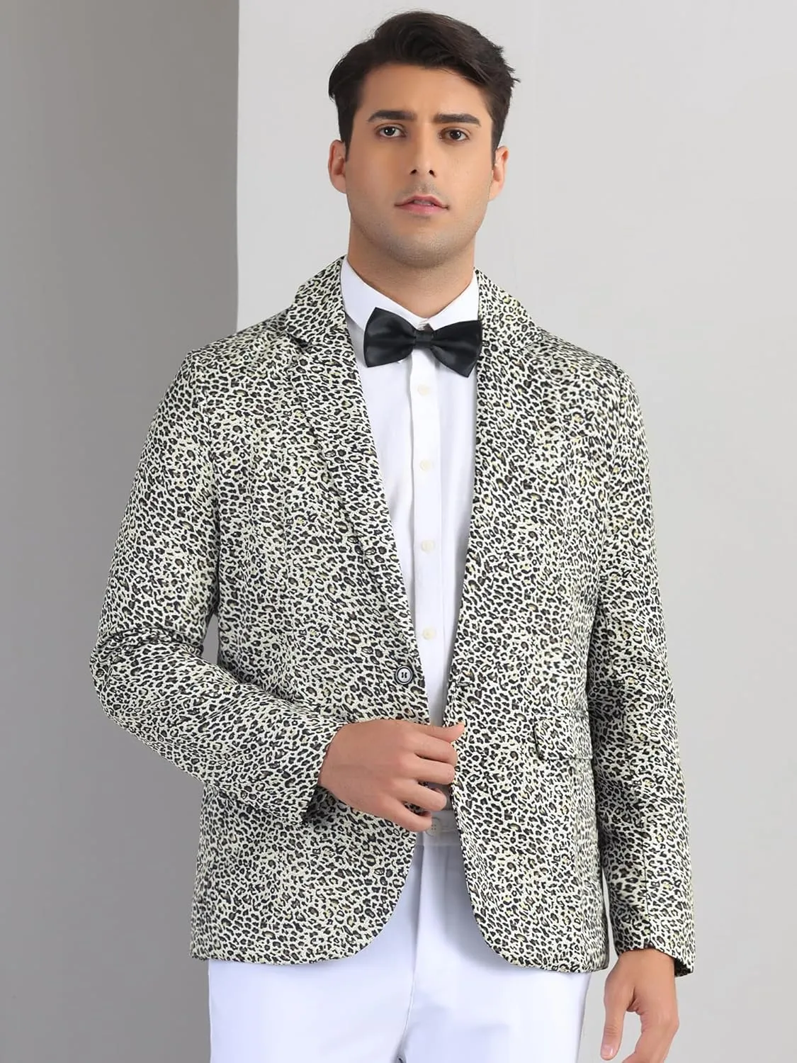 Lars Amadeus Animal Printed Blazers for Men's Peak Lapel One Button Slim Fit Party Tuxedo Sports Coats