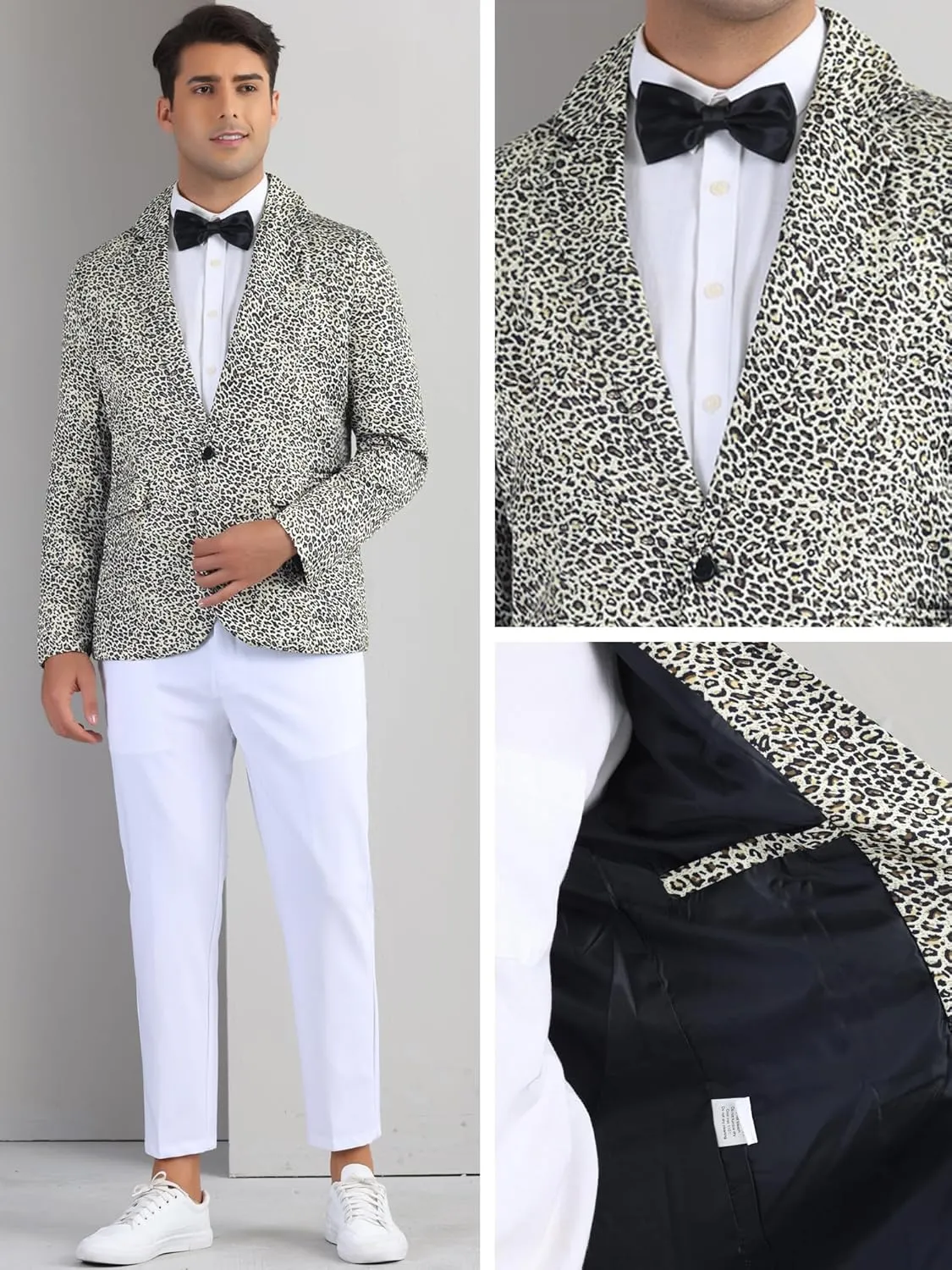 Lars Amadeus Animal Printed Blazers for Men's Peak Lapel One Button Slim Fit Party Tuxedo Sports Coats