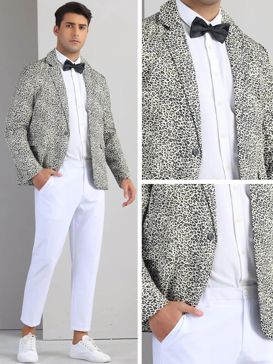 Lars Amadeus Animal Printed Blazers for Men's Peak Lapel One Button Slim Fit Party Tuxedo Sports Coats