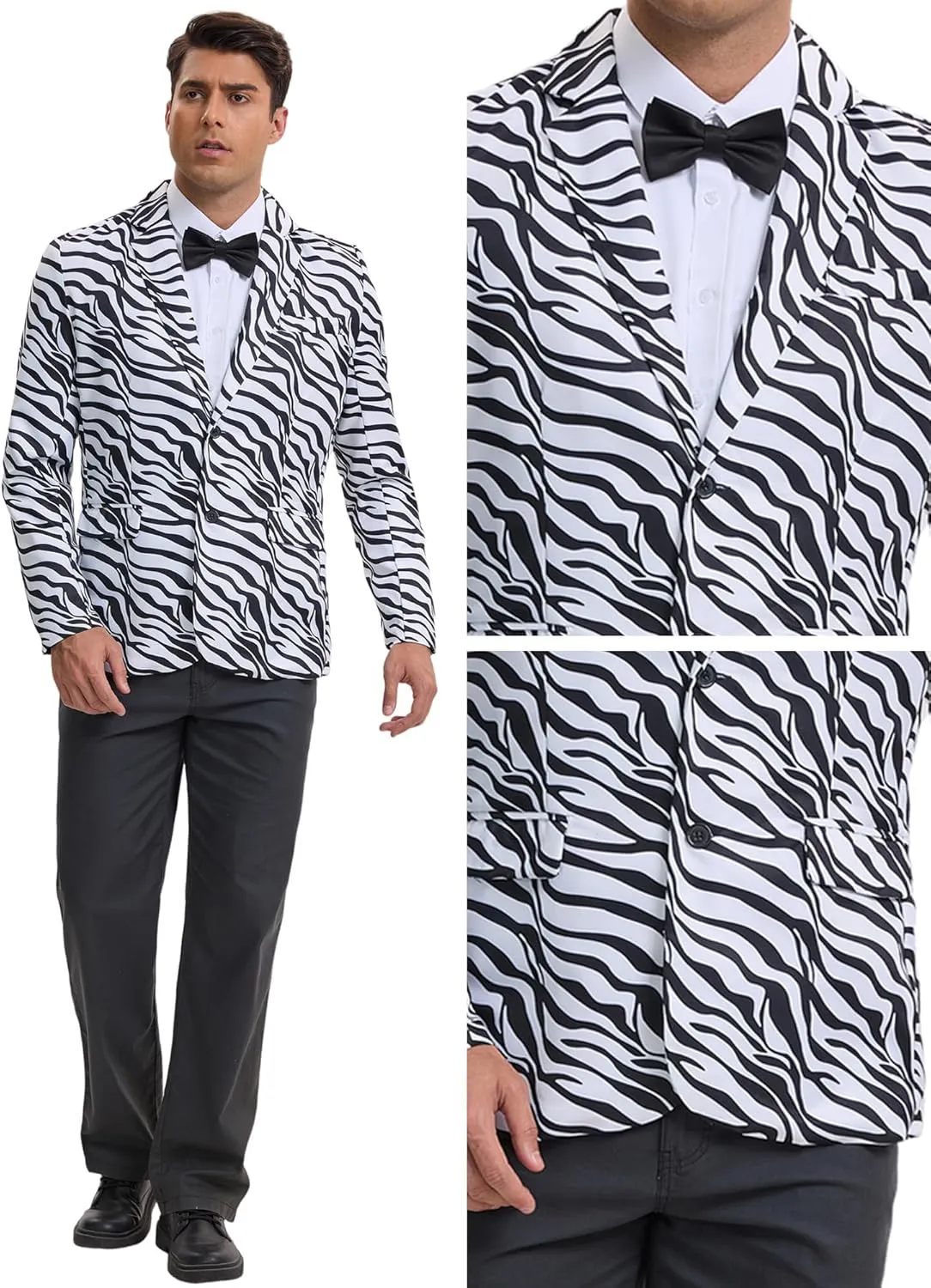 Lars Amadeus Animal Printed Blazers for Men's Peak Lapel One Button Slim Fit Party Tuxedo Sports Coats