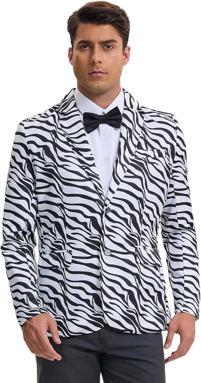 Lars Amadeus Animal Printed Blazers for Men's Peak Lapel One Button Slim Fit Party Tuxedo Sports Coats