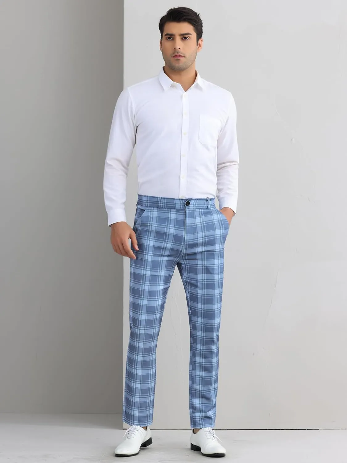 Lars Amadeus Men's Plaid Dress Pants Regular Fit Formal Business Checked Trousers