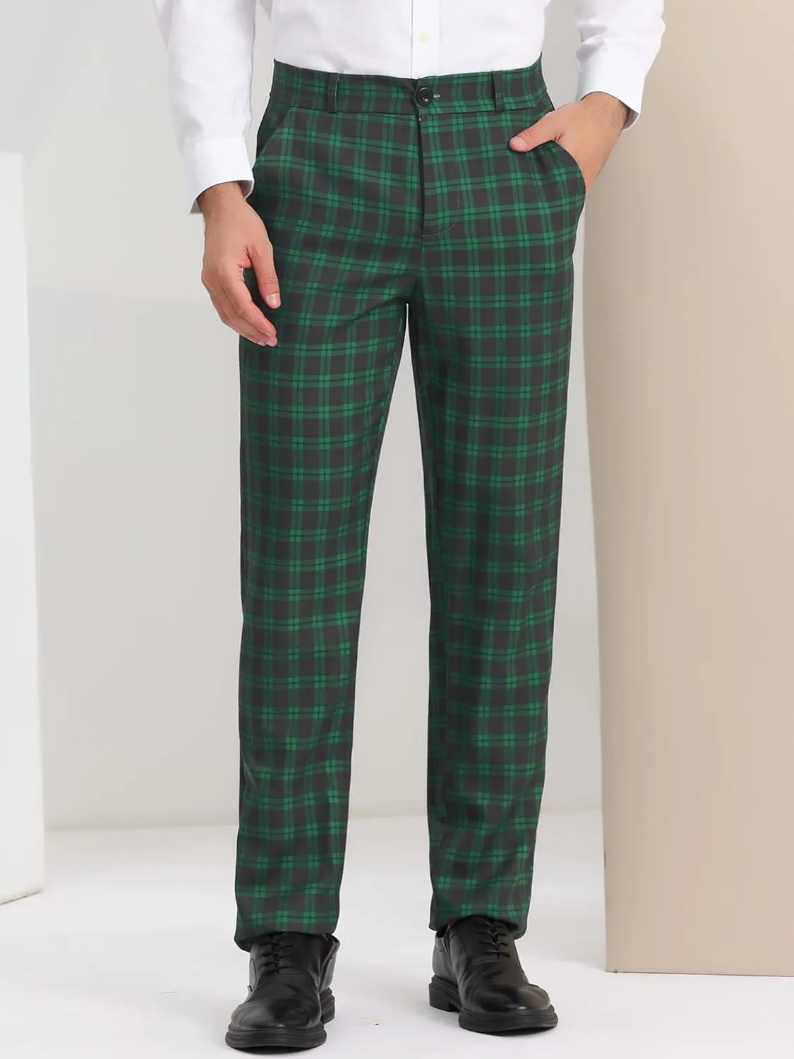 Lars Amadeus Men's Plaid Dress Pants Regular Fit Formal Business Checked Trousers