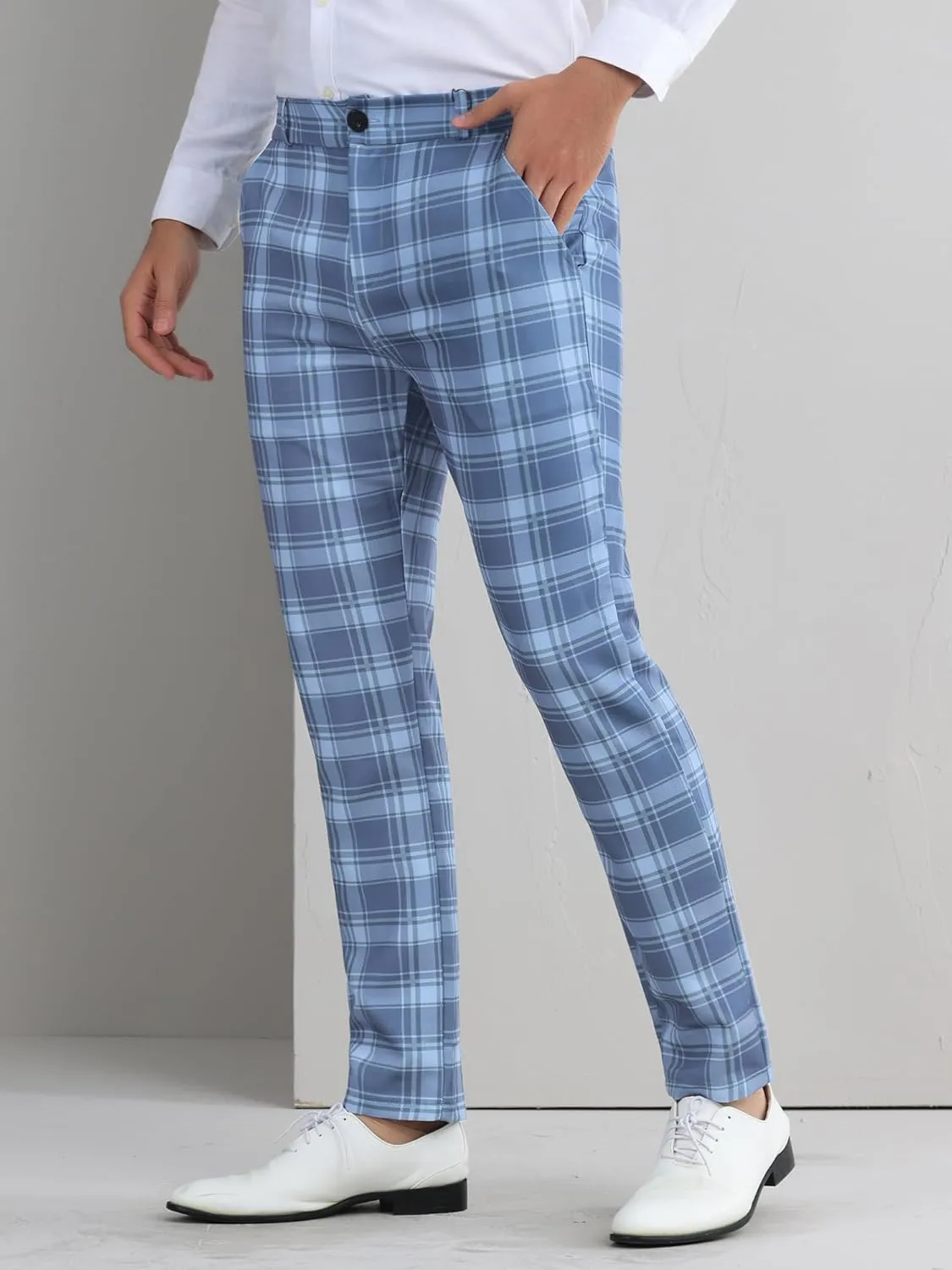 Lars Amadeus Men's Plaid Dress Pants Regular Fit Formal Business Checked Trousers