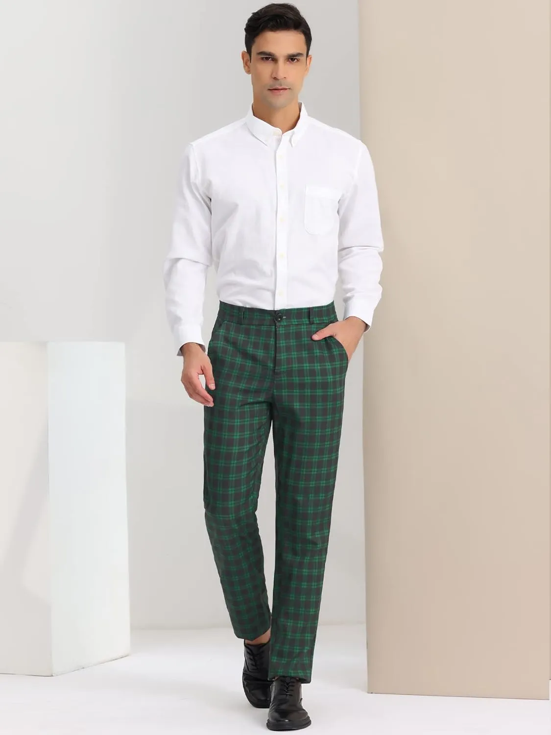 Lars Amadeus Men's Plaid Dress Pants Regular Fit Formal Business Checked Trousers