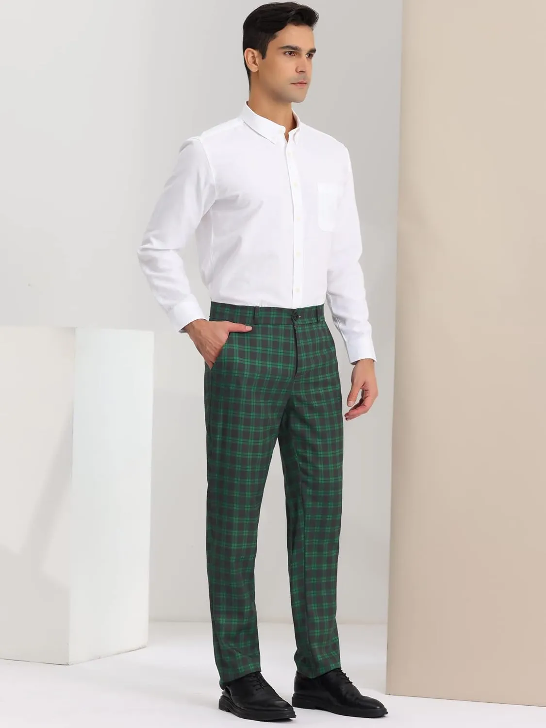Lars Amadeus Men's Plaid Dress Pants Regular Fit Formal Business Checked Trousers