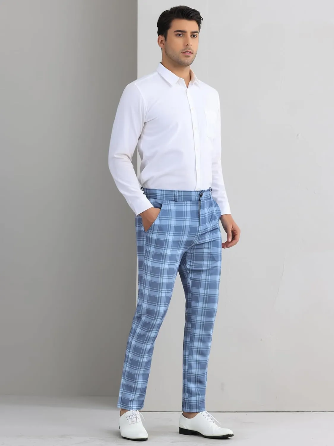 Lars Amadeus Men's Plaid Dress Pants Regular Fit Formal Business Checked Trousers