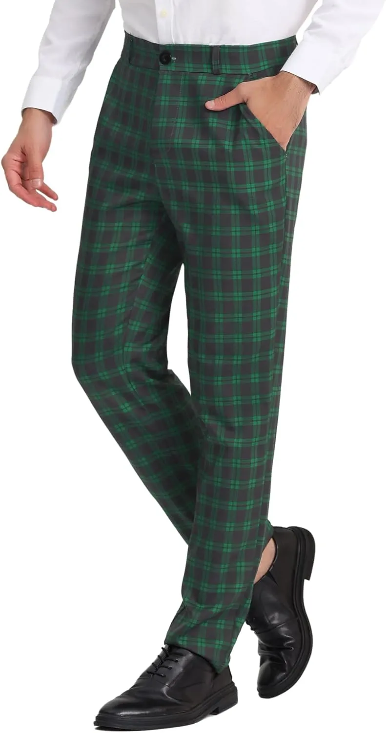 Lars Amadeus Men's Plaid Dress Pants Regular Fit Formal Business Checked Trousers