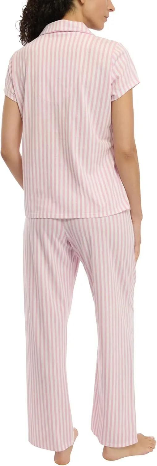 Laura Ashley Women's Pajamas 2 Piece Cotton Blend Notch Collar Button Down PJ Set