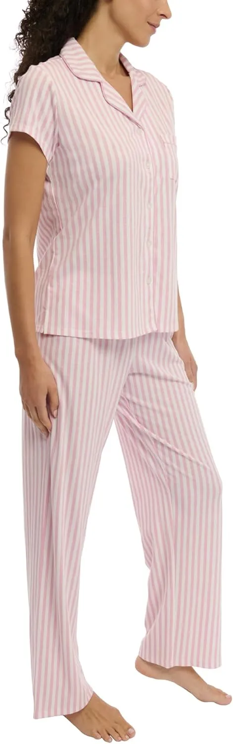 Laura Ashley Women's Pajamas 2 Piece Cotton Blend Notch Collar Button Down PJ Set