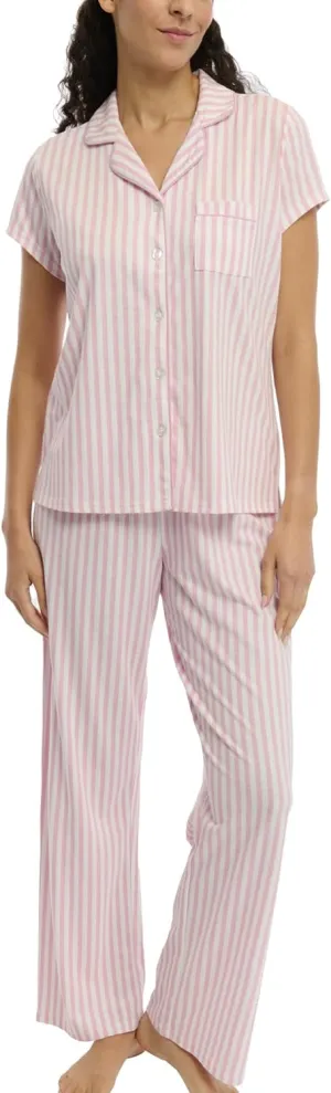 Laura Ashley Women's Pajamas 2 Piece Cotton Blend Notch Collar Button Down PJ Set