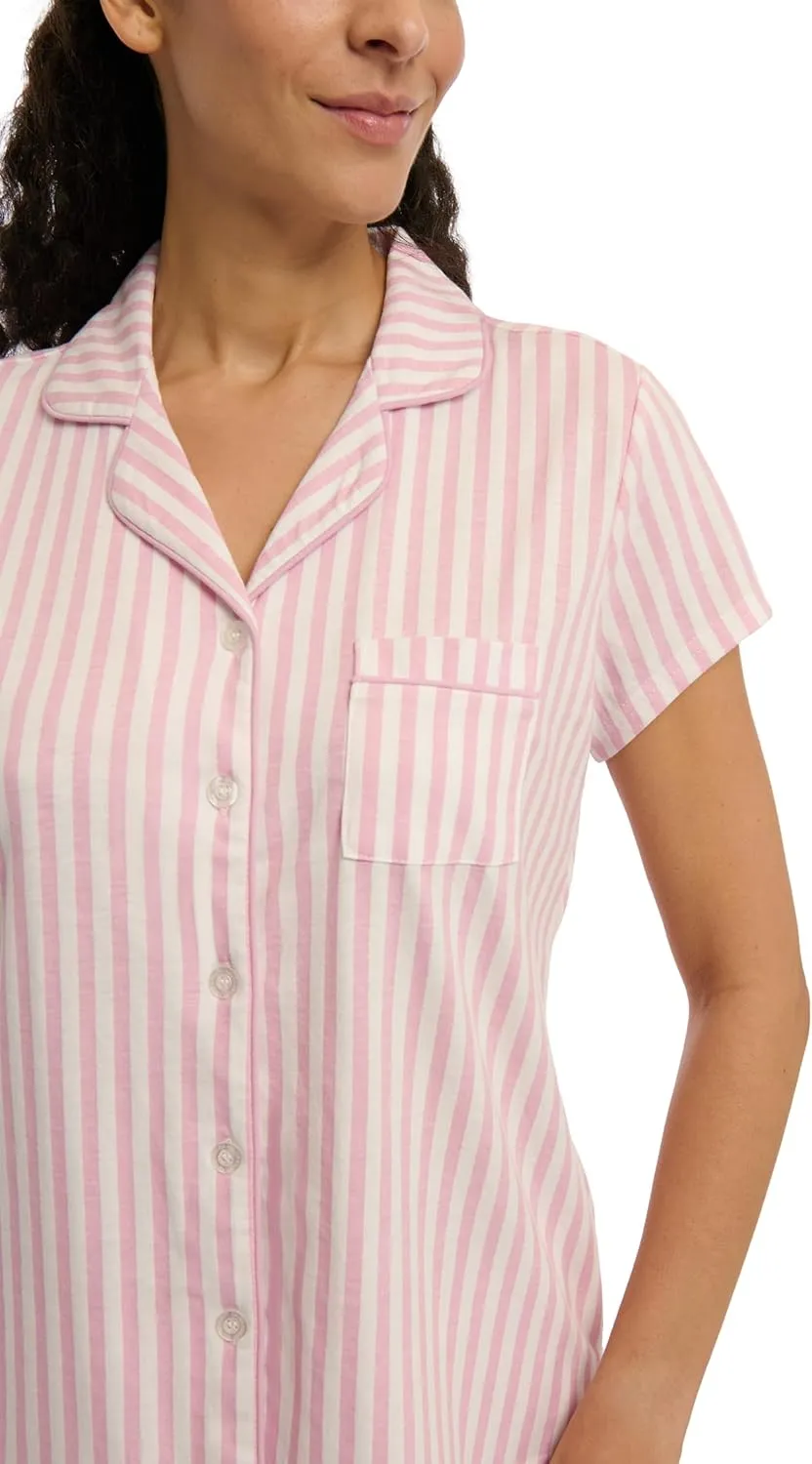 Laura Ashley Women's Pajamas 2 Piece Cotton Blend Notch Collar Button Down PJ Set
