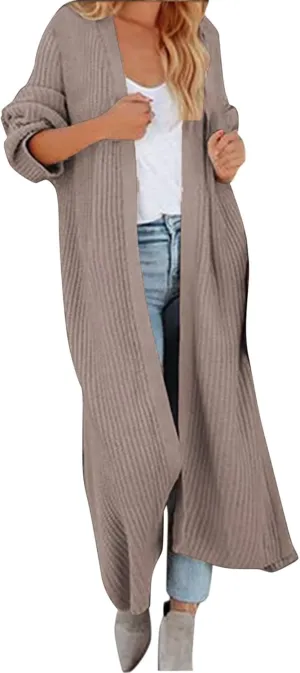 Lightweight Knit Cardigan for Women Long Sleeve Open Front Cardigan Sweaters for Summer Office Wear Solid Knit Ribbed Coat