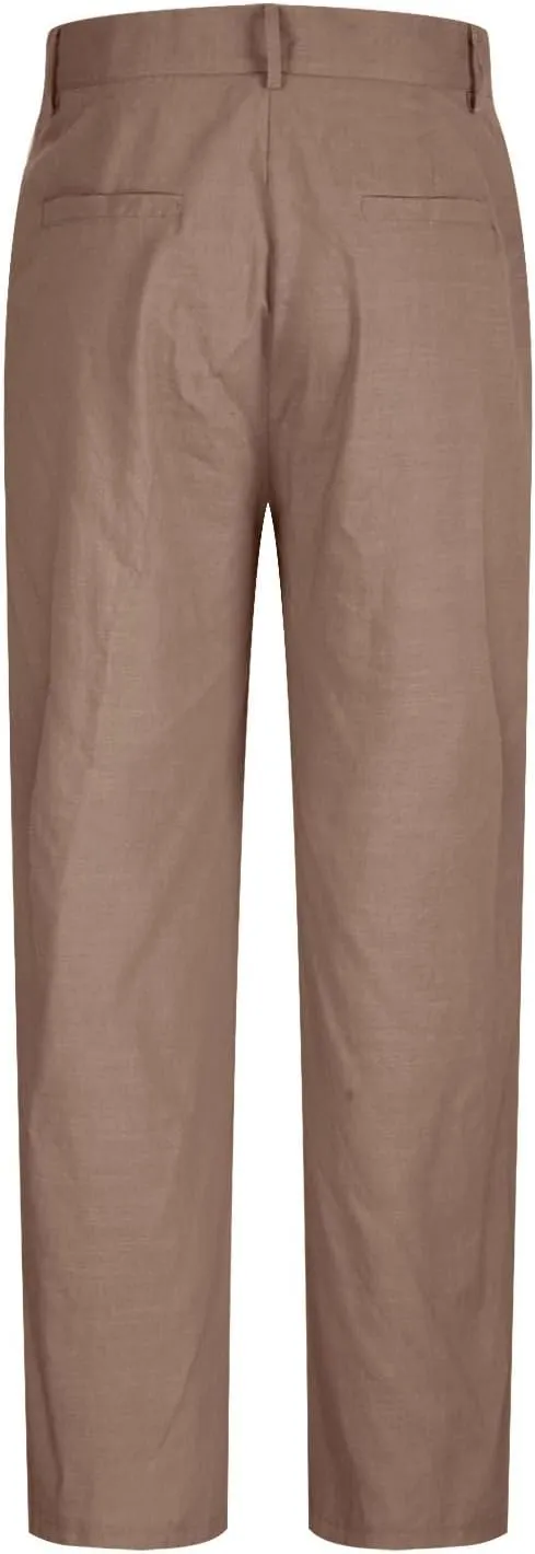 Linen Pants Men Summer Button Dress Pants Solid Color Straight Leg Beach Pants Cotton Loose Trousers with Pockets
