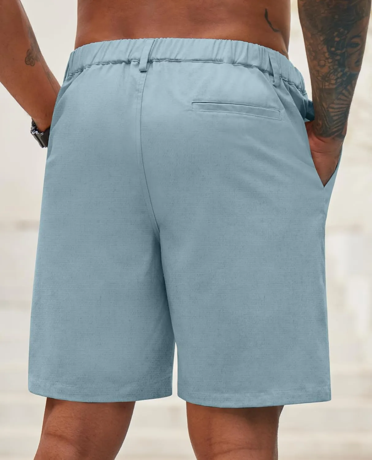 Linen Shorts for Men - Casual Beach Shorts with Pockets and Drawstring