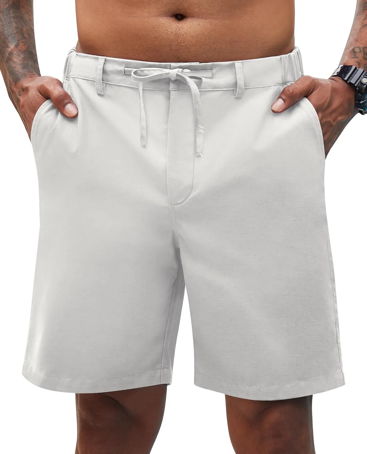 Linen Shorts for Men - Casual Beach Shorts with Pockets and Drawstring