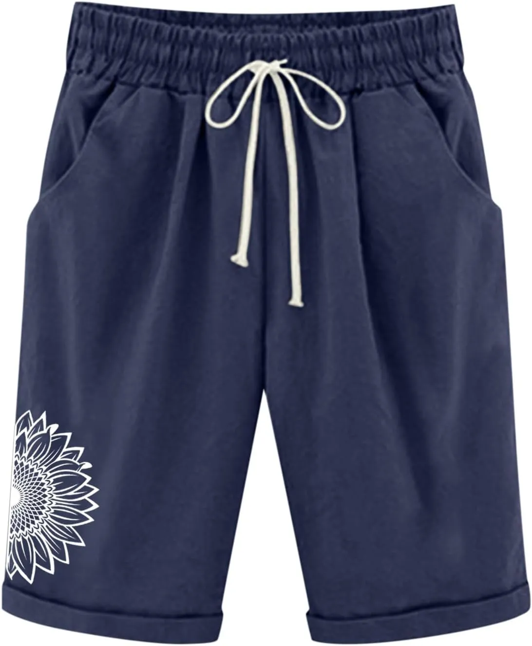 Linen Shorts for Women Casual High Waisted Knee Length Wide Leg 2025 Summer Elastic Waist Drawstring Shorts Half Pants