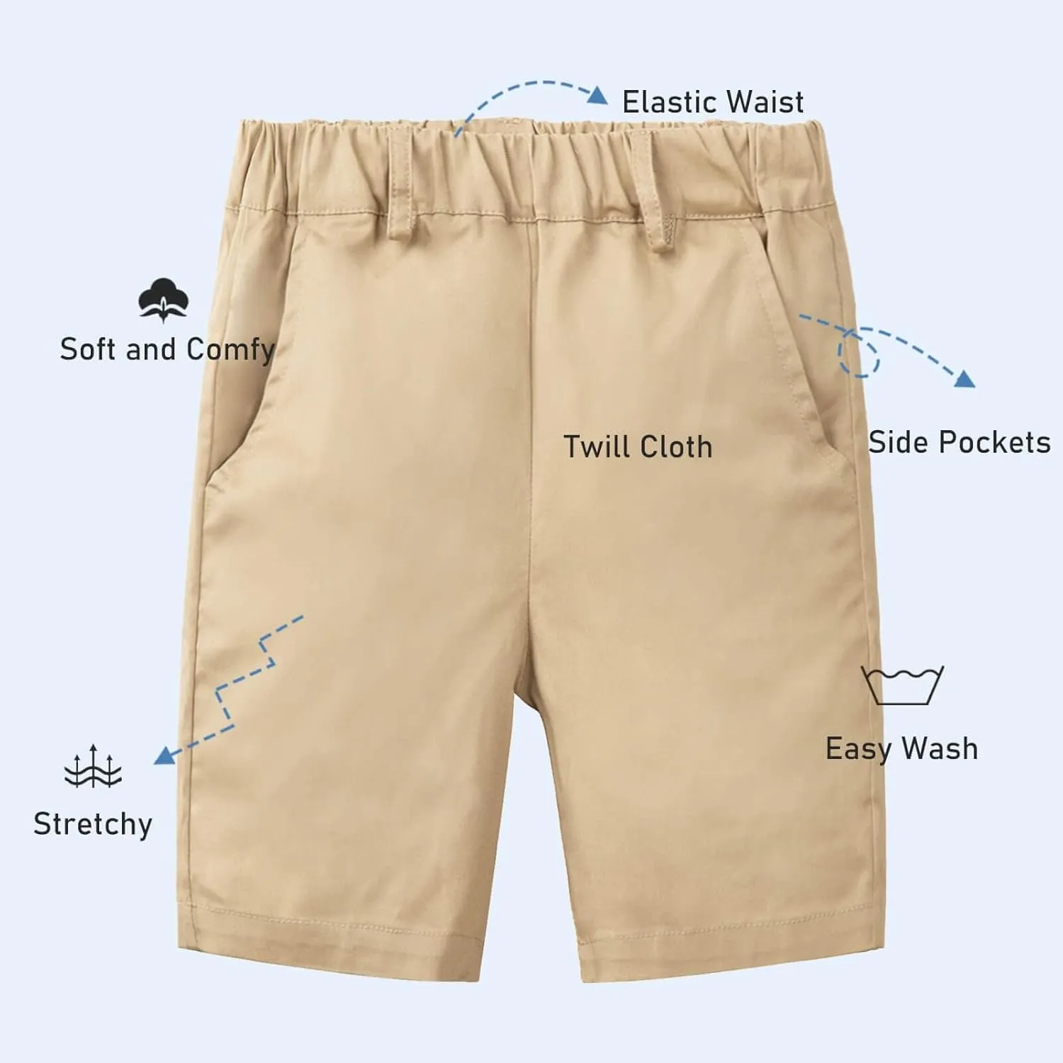 LittleSpring Boys Uniform Shorts Pull On Flat Front School Performance Shorts