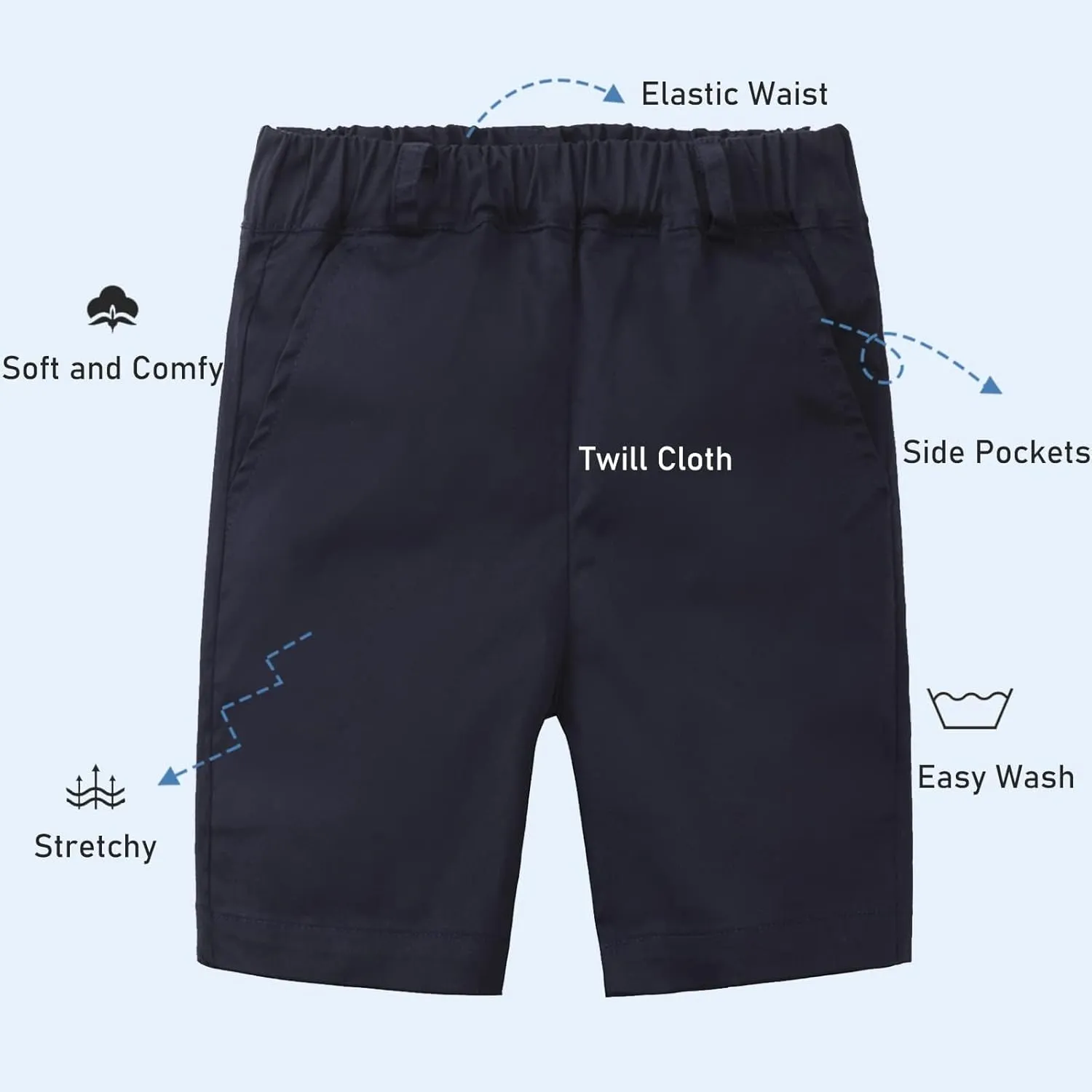 LittleSpring Boys Uniform Shorts Pull On Flat Front School Performance Shorts