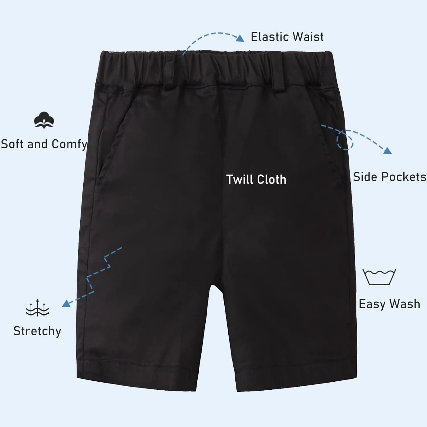 LittleSpring Boys Uniform Shorts Pull On Flat Front School Performance Shorts