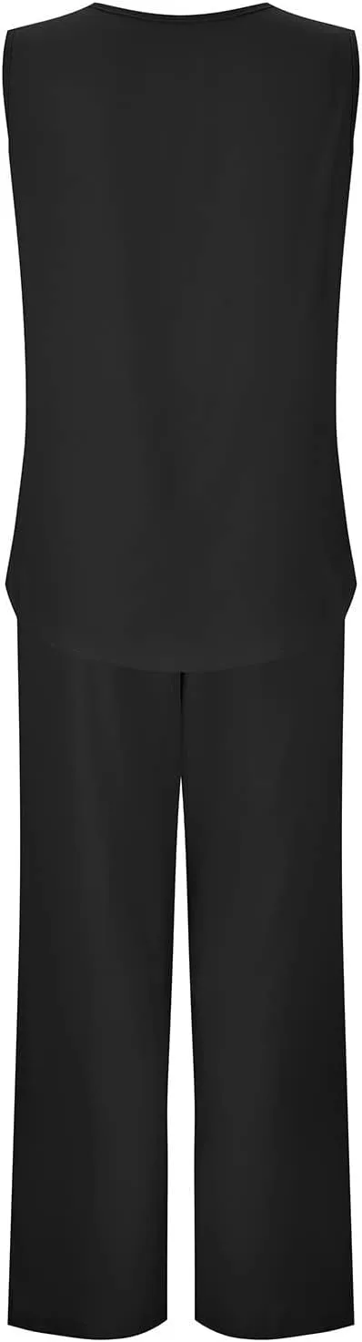 Lounge Sets for Women Two Piece Set Sleeveless V Neck Button Down Tank Tops Wide Leg Pant Set Summer Outfits 2025