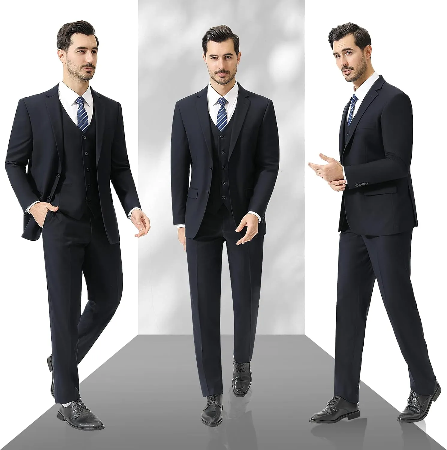 LUPURTY Men's Suits Slim Fit, 3 Piece Suits for Men, 2 Buttons Solid Jacket Vest Pants, Tuxedo Set for Business, Wedding