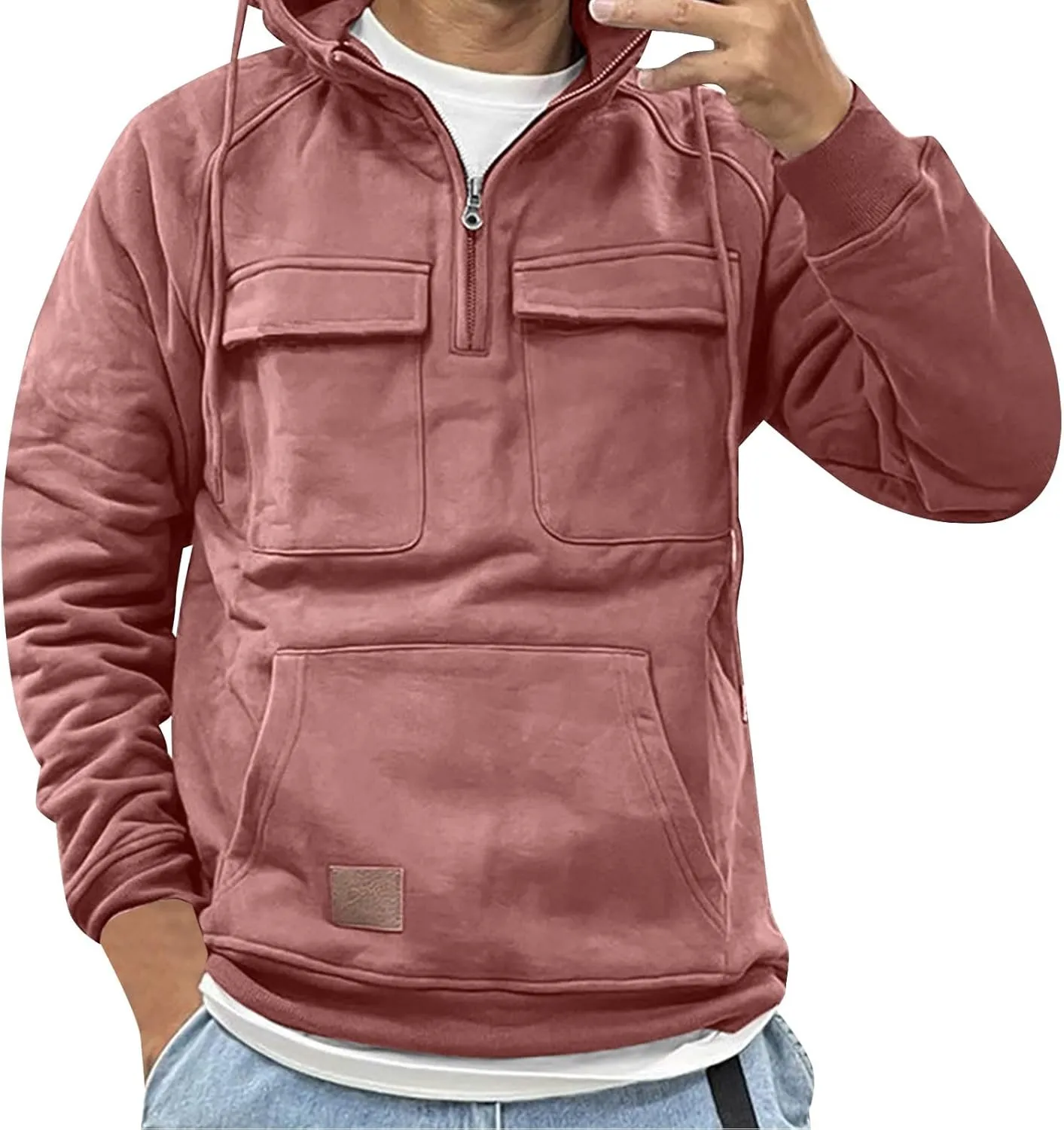 Men Tactical Sweatshirt Quarter Zip Cargo Pullover Hoodies Workout Gym Sports Running Outdoor Winter Jackets