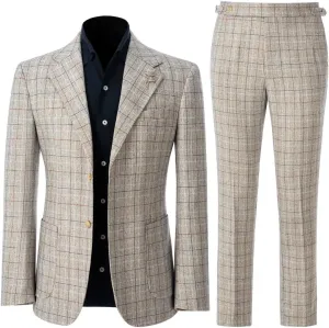 Men's 2 Pieces Slim Fit Plaid Suits Single Breasted Wedding Party Checked Tuxedo Blazer Jacket Pants Suit Set