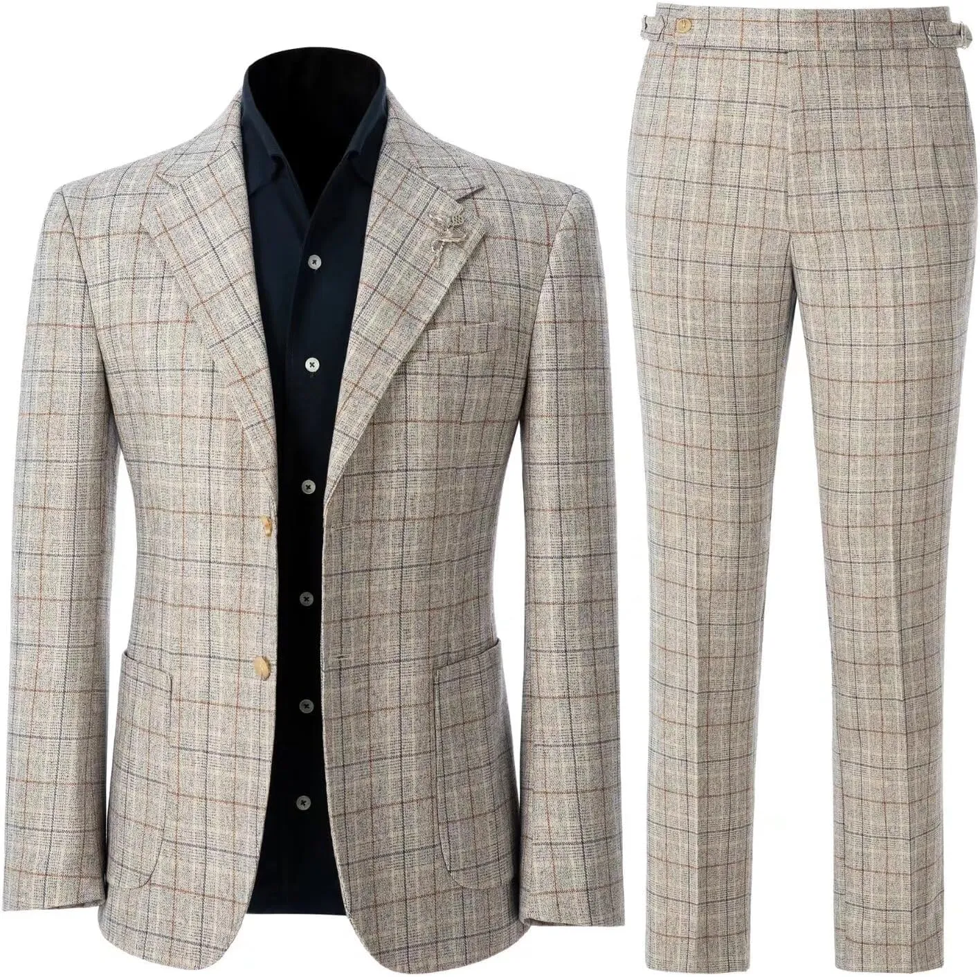 Men's 2 Pieces Slim Fit Plaid Suits Single Breasted Wedding Party Checked Tuxedo Blazer Jacket Pants Suit Set
